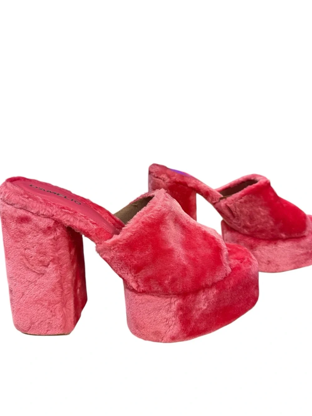 Ravina Perfectly Pink Short Faux Fur Platform Sandals Lulus D’Amelio NEW 9.5/10